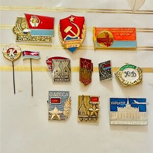 VTG RARE Lot Of 12 Ukrainian Pin Badges  Soviet Era USSR Propaganda Odessa Kiev